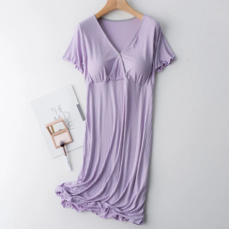 Chemise de Nuit Maternité Allaitement — Modal Doux, Pyjama Grossesse Ample Femme
