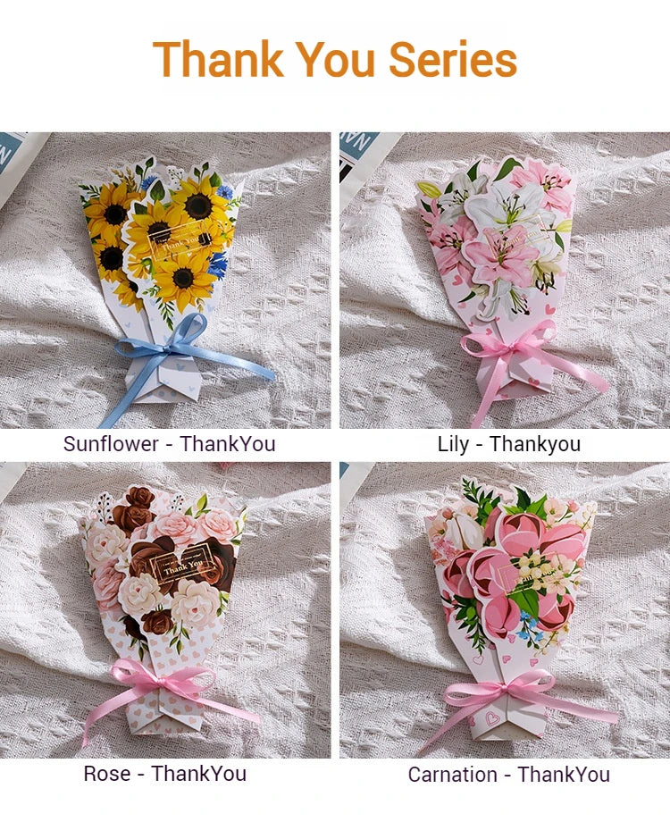Carte de Vœux Fleurs 3D Bouquet Pliable – Anniversaire, Merci, Fête Maîtresse & Toutes Occasions