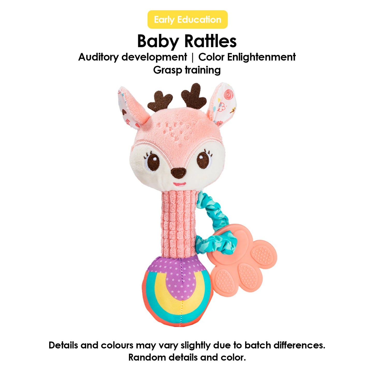 Hochet Bébé Peluche Animal Doux – Doudou Sensoriel Froissé Grinçant Naissance 0-12 Mois
