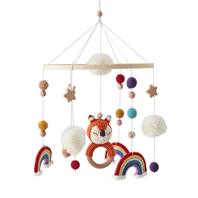 Mobile Lit Bébé Musical et Lumineux – Bois Naturel, Hochet Feutre Doux & Boîte à Musique Nouveau-Né