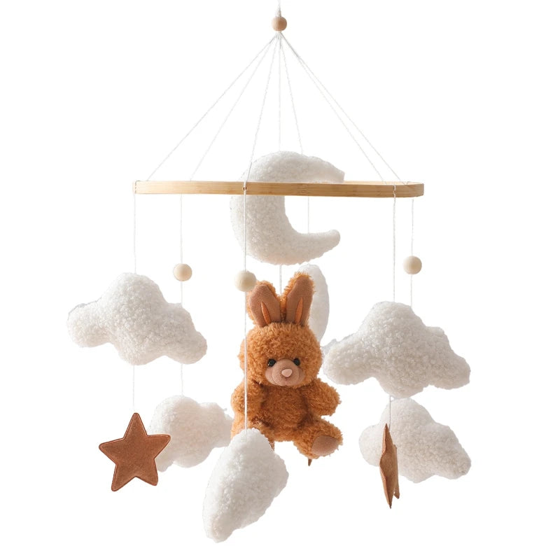 Mobile Lit Bébé Musical et Lumineux – Bois Naturel, Hochet Feutre Doux & Boîte à Musique Nouveau-Né