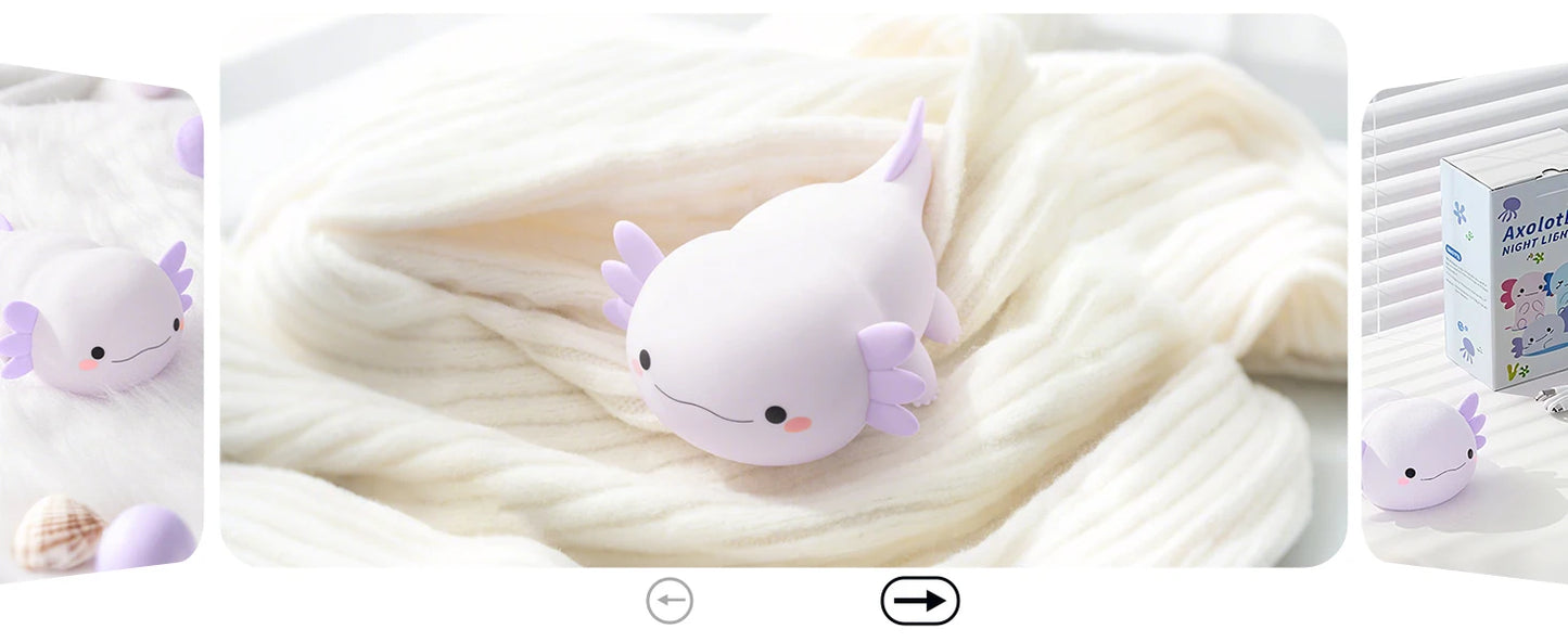 Veilleuse axolotl silicone — Lampe de Nuit LED Kawaii Rechargeable | Chambre Enfant & Bébé