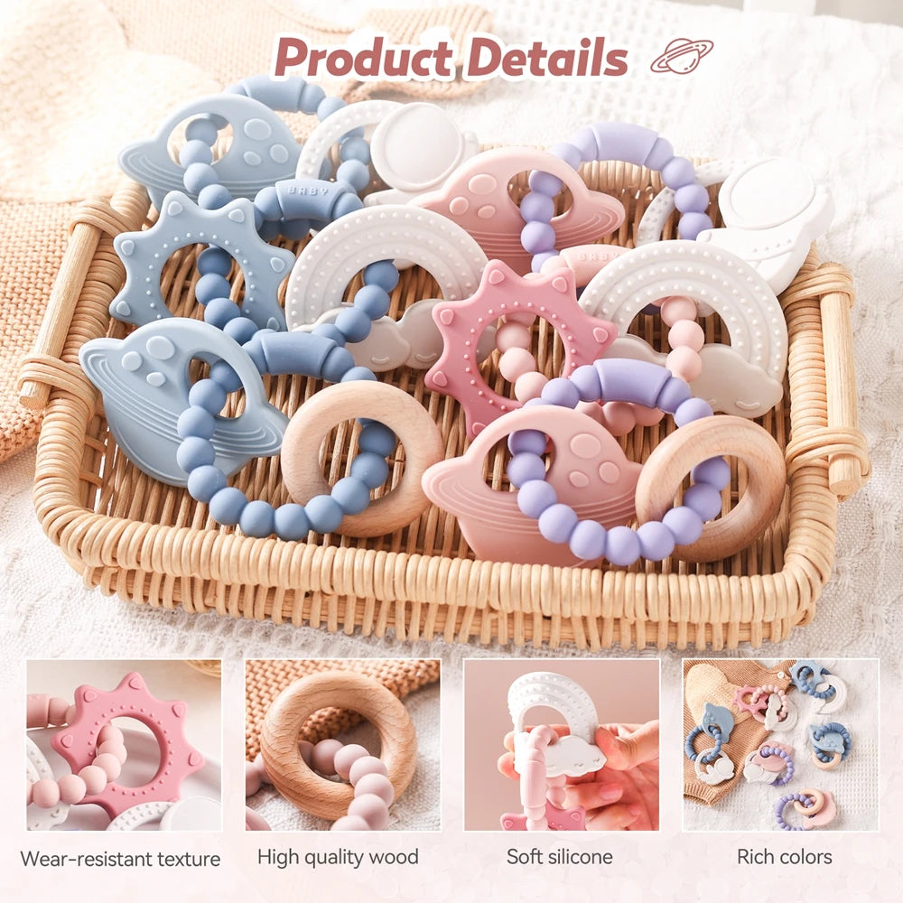 Anneau de Dentition Silicone Bébé – Jouet Sensoriel Sans BPA | 0-12 Mois