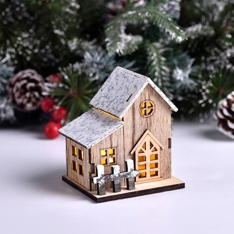 Maison Bois Lumineuse Noël LED – Village de Noël Miniature & Décoration Chalet Lumineux