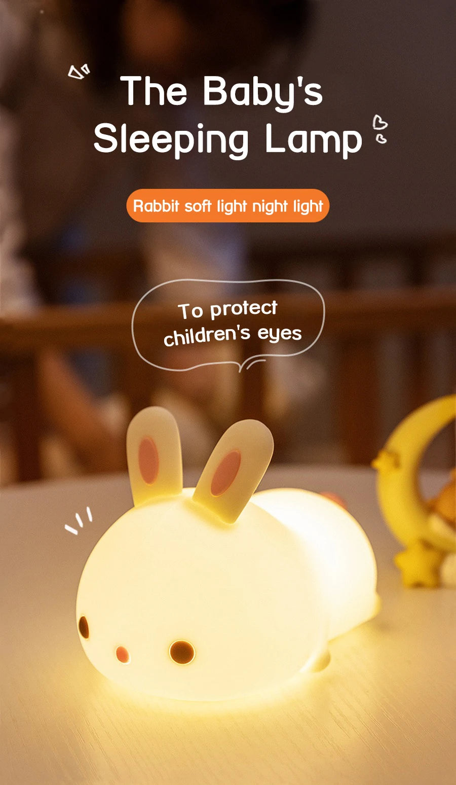 Veilleuse lapin bébé RGB — Silicone Tactile 16 Couleurs Rechargeable USB | Chambre Bébé & Enfant