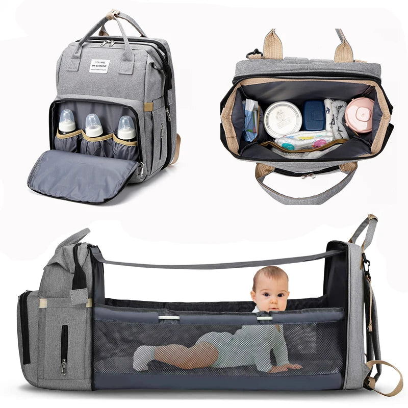 Sac à Langer Multifonction 4-en-1 – Lit Bébé Portable & Station à Langer | Voyage & Sorties