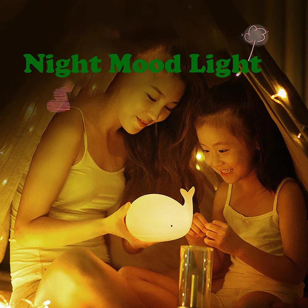 Veilleuse baleine bébé silicone — LED 7 Couleurs Tactile Rechargeable USB Minuterie 3h | Chambre Bébé & Enfant