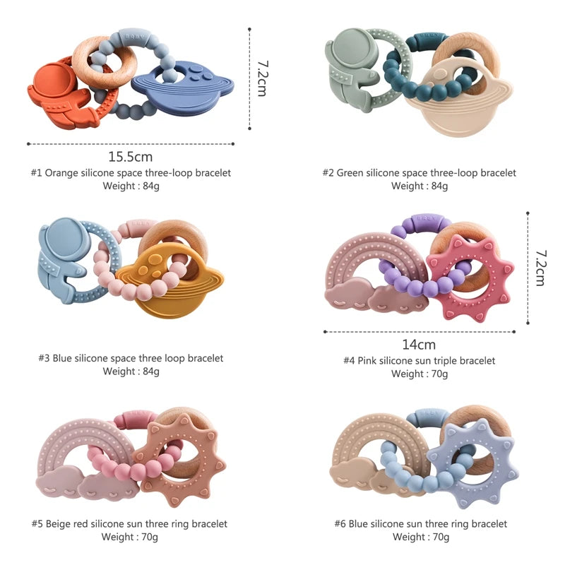 Anneau de Dentition Silicone Bébé – Jouet Sensoriel Sans BPA | 0-12 Mois