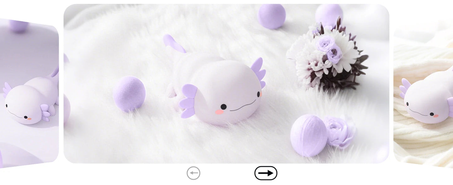 Veilleuse axolotl silicone — Lampe de Nuit LED Kawaii Rechargeable | Chambre Enfant & Bébé