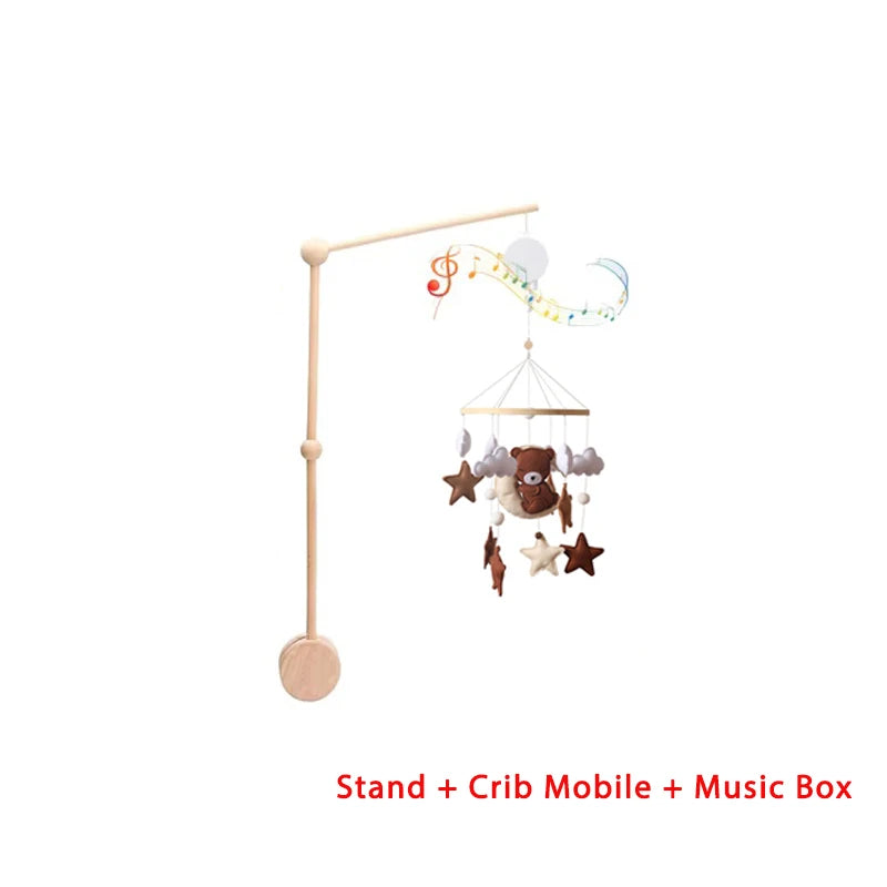 Mobile Lit Bébé Musical et Lumineux – Bois Naturel, Hochet Feutre Doux & Boîte à Musique Nouveau-Né