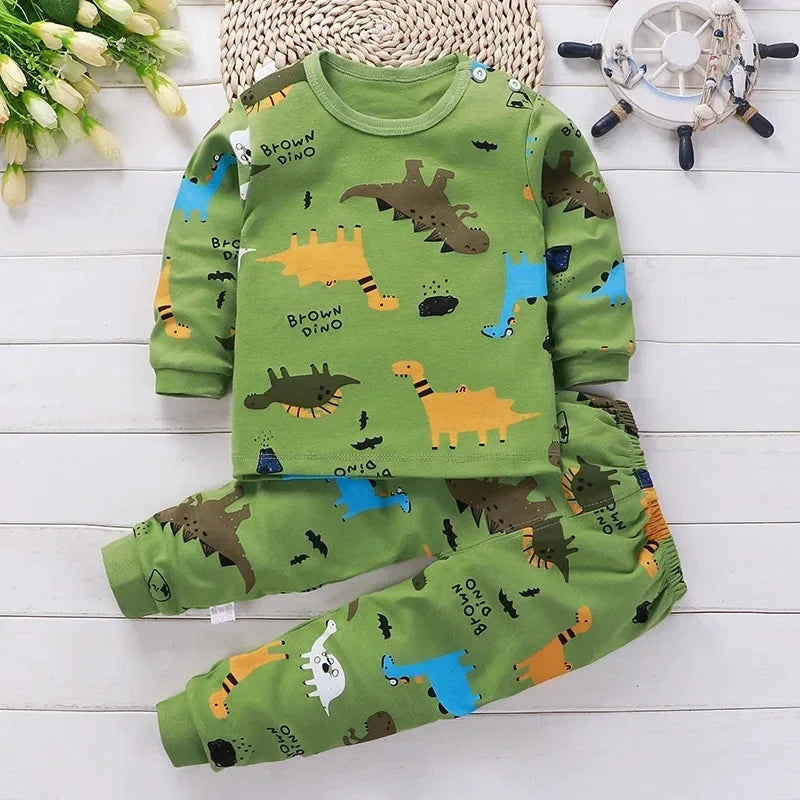 Kids 2-Piece Cotton Pajamas — Cartoon Top & Pants, Unisex Fall Winter 9M-7 Years