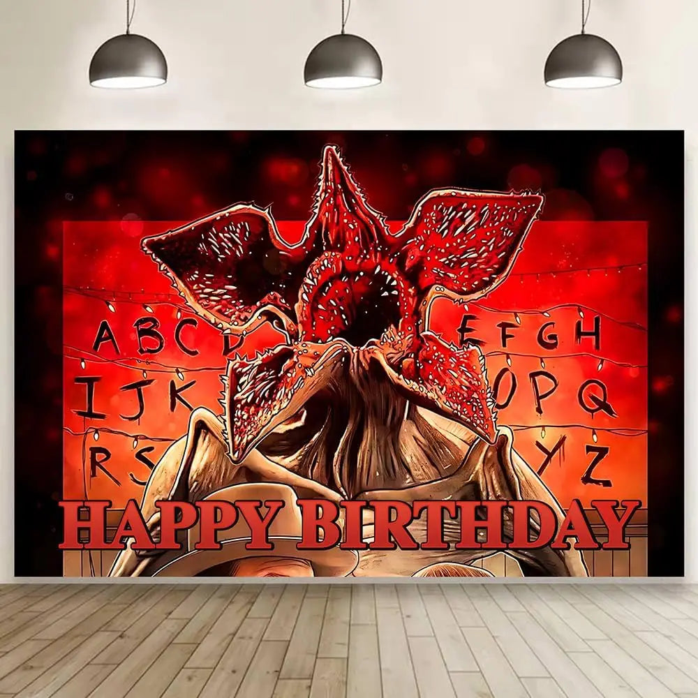 Bannière Décoration Anniversaire Stranger Things – Backdrop Upside Down Thème Horreur Forêt