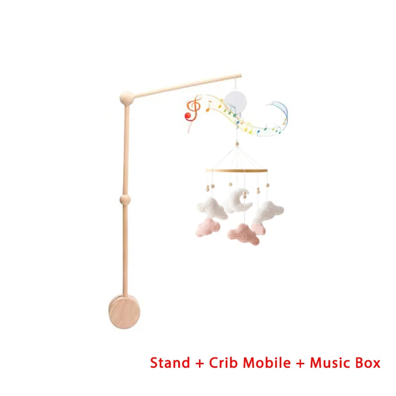 Mobile Lit Bébé Musical et Lumineux – Bois Naturel, Hochet Feutre Doux & Boîte à Musique Nouveau-Né