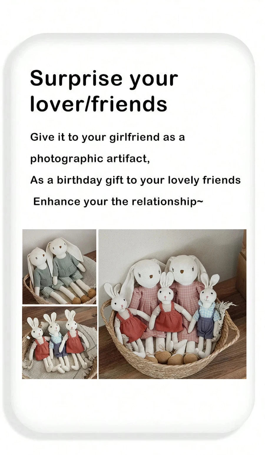 1PCS Children's Room Decor Rabbit Dolls with Overalls And Skirts Photography Props Baby Soothing Gifts Festival Greetings Gifts