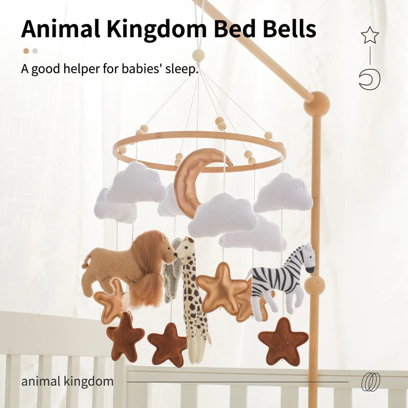 Mobile Musical Bébé Bois & Feutre — Cloche Lit Animaux Cartoon | Boîte à Musique & Support | 36 Modèles
