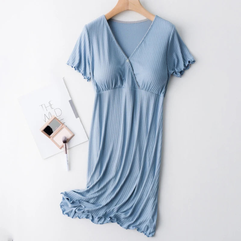 Chemise de Nuit Maternité Allaitement — Modal Doux, Pyjama Grossesse Ample Femme