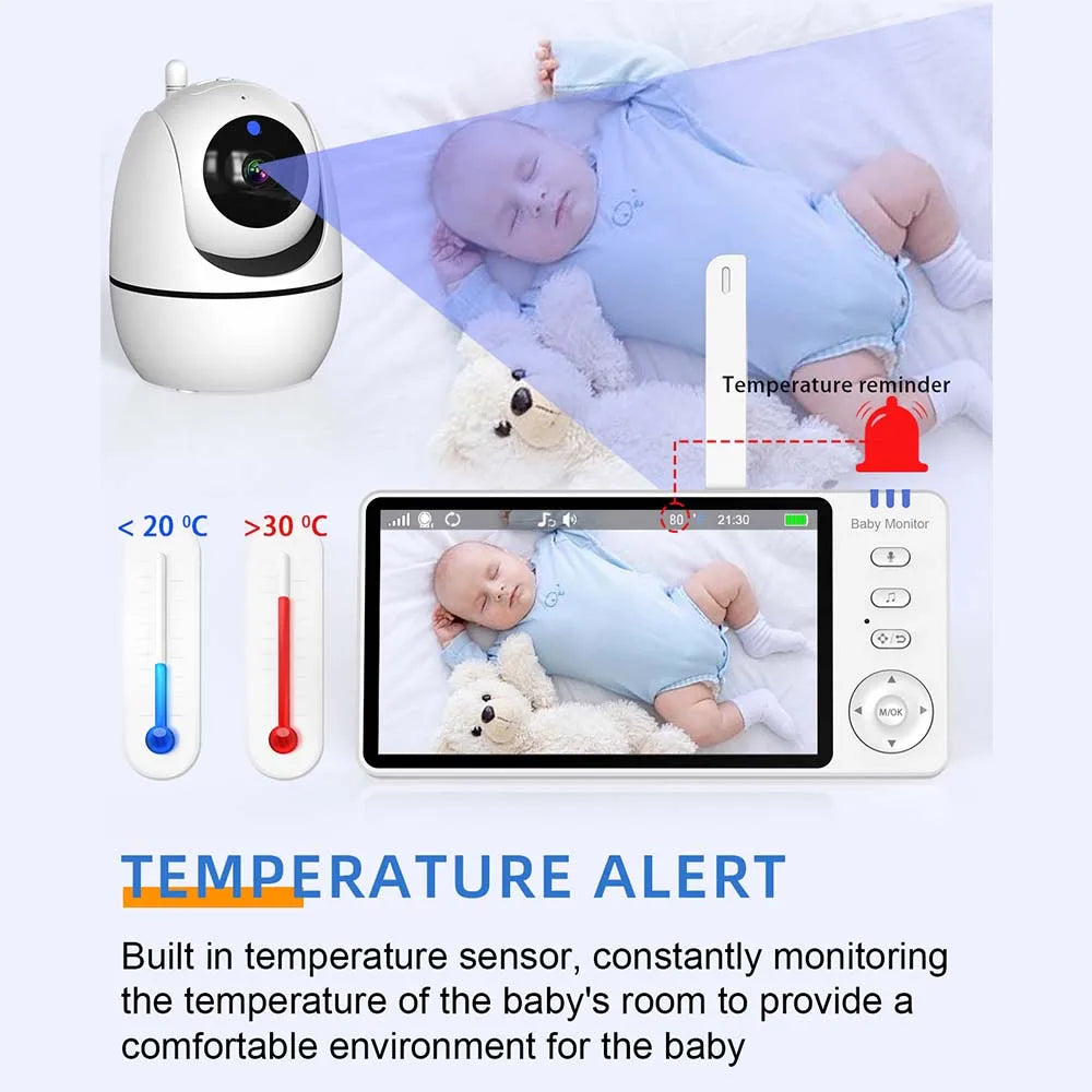 Babyphone Vidéo 5 Pouces PTZ – Capteur Température, Berceuses & Zoom | Meilleur Rapport Qualité-Prix
