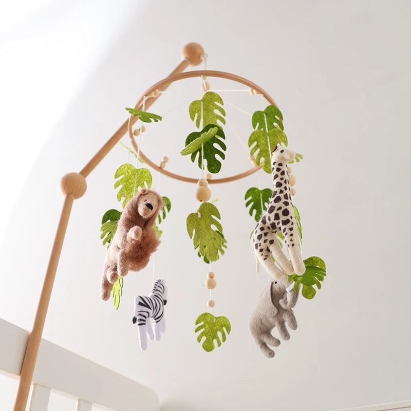 Mobile Hochet Bois & Feutre Forêt Bébé — Cloche Lit Animaux Cartoon & Support | 14 Modèles 0-12 Mois