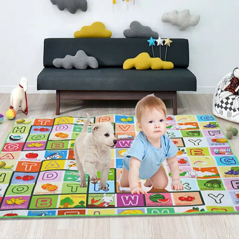 Tapis d’Éveil Éducatif Double Face Mousse 180x120cm – Ramper, Jouer & Apprendre | Motif Ferme & Lettres