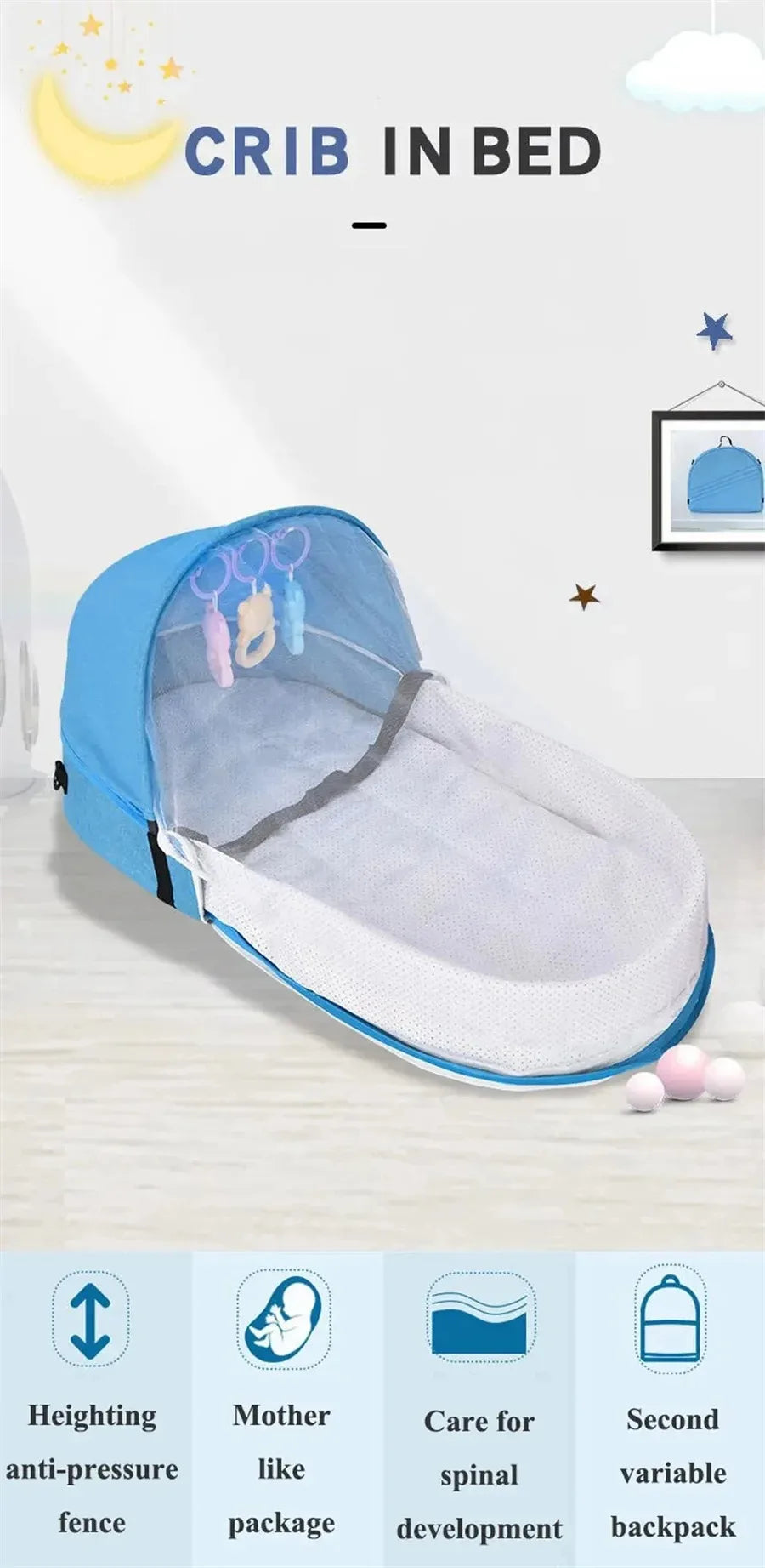 Lit Parapluie Bébé Pliable avec Moustiquaire & Matelas — Berceau Voyage Nomade | 4 Couleurs