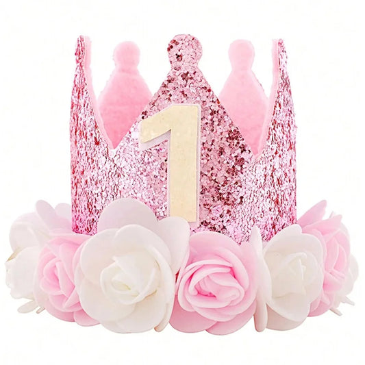 Chapeau Anniversaire 1 An Bébé Fille – Couronne Princesse Rose Gold & Rose Premier Anniversaire