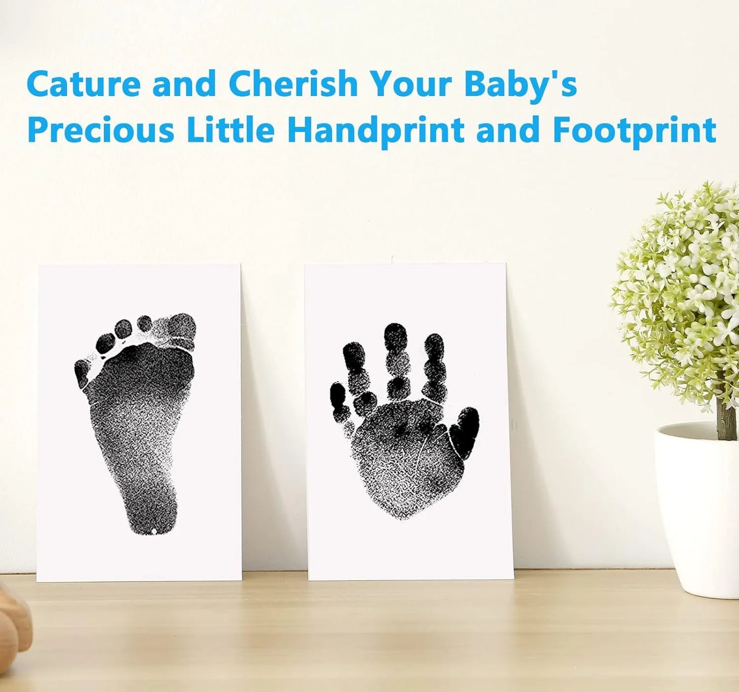 Kit Empreintes Bébé Nouveau-Né – 1 Tampon Encre + 2 Cartes Souvenir | Sans Contact Cadeau Naissance