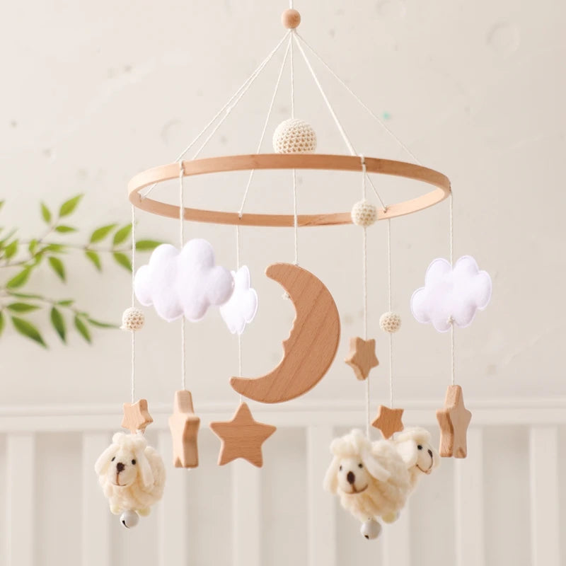 Mobile Musical Bébé Bois & Feutre — Cloche Lit Animaux Cartoon | Boîte à Musique & Support | 36 Modèles