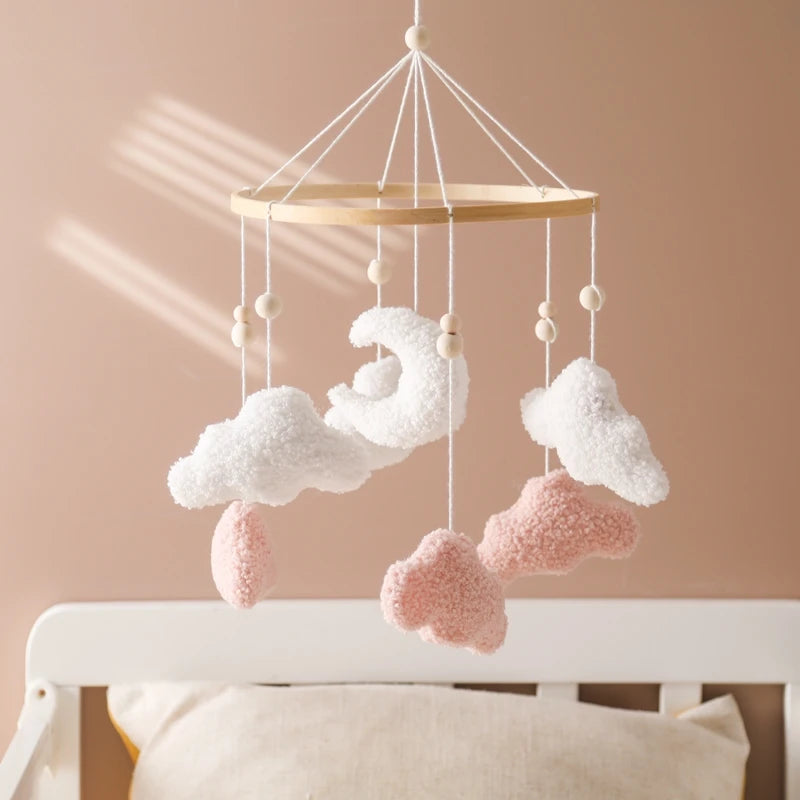 Mobile Lit Bébé Musical et Lumineux – Bois Naturel, Hochet Feutre Doux & Boîte à Musique Nouveau-Né