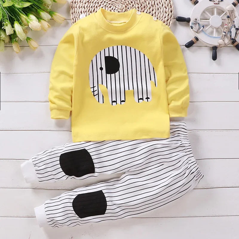 Kids 2-Piece Cotton Pajamas — Cartoon Top & Pants, Unisex Fall Winter 9M-7 Years