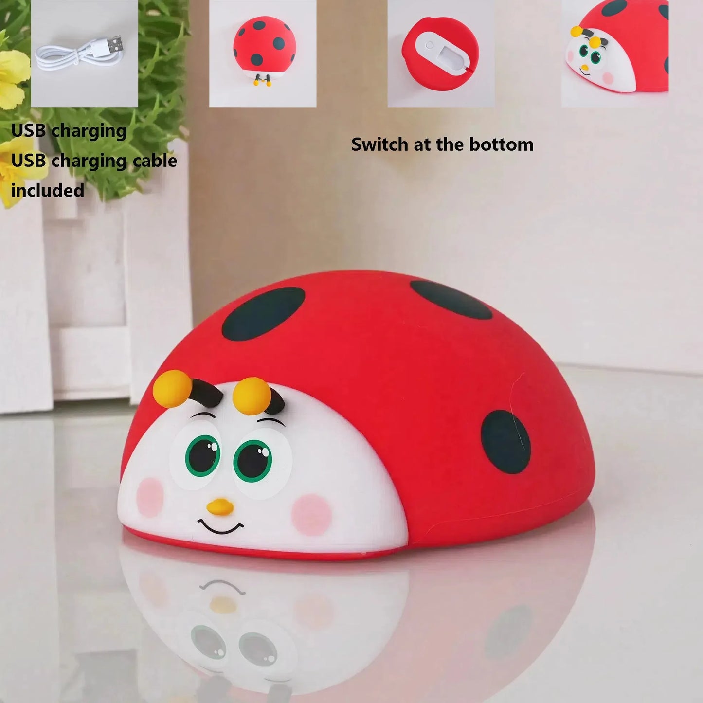 Veilleuse coccinelle bébé silicone — LED Lumière Douce Rechargeable USB | Cadeau Naissance Chambre Enfant