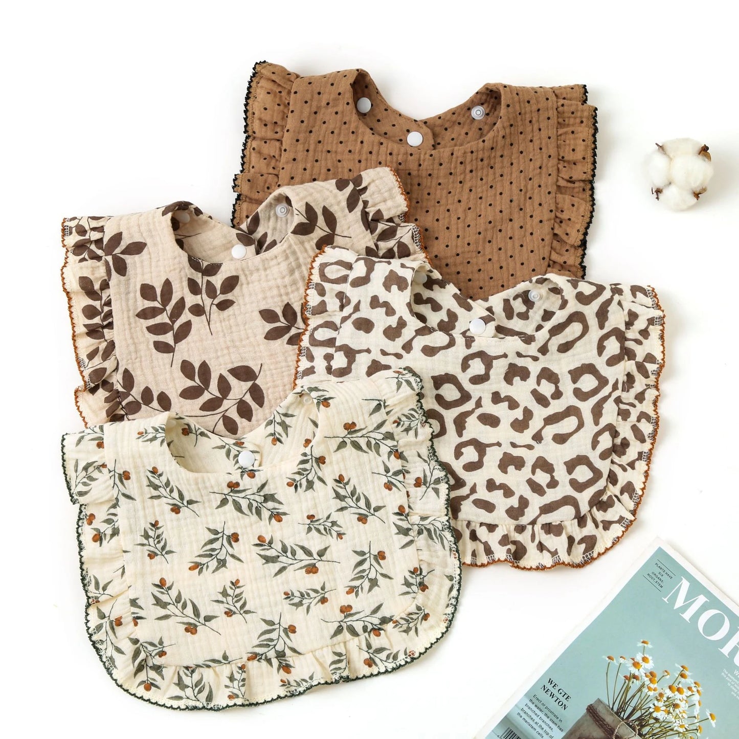 Bavoir Bandana Bébé Mousseline Coton Bio – Volant Floral Absorbant Nouveau-Né 0-18 Mois