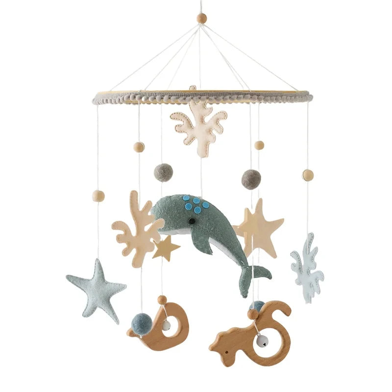 Mobile Hochet Bois & Feutre Forêt Bébé — Cloche Lit Animaux Cartoon & Support | 14 Modèles 0-12 Mois