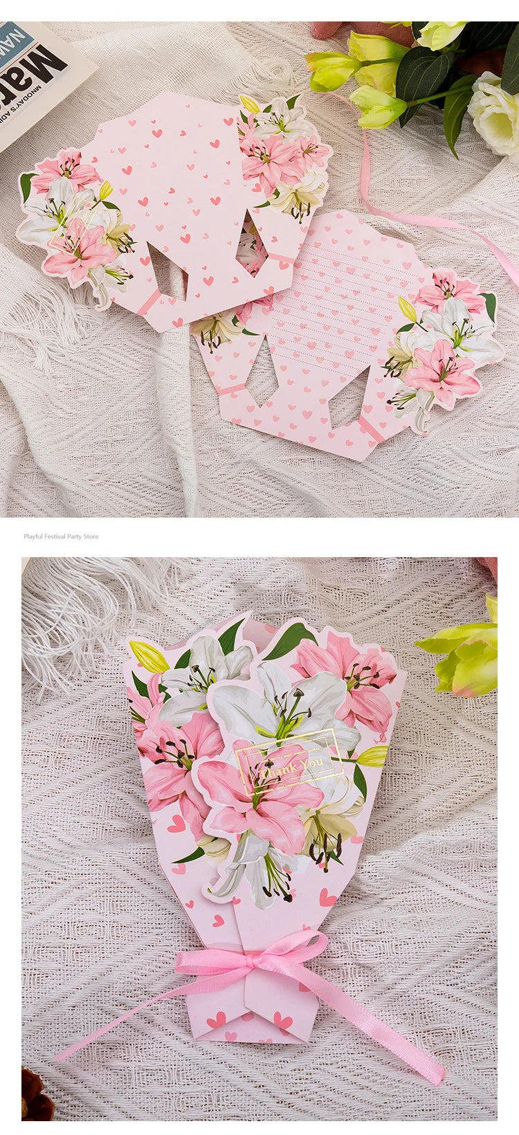 Carte de Vœux Fleurs 3D Bouquet Pliable – Anniversaire, Merci, Fête Maîtresse & Toutes Occasions