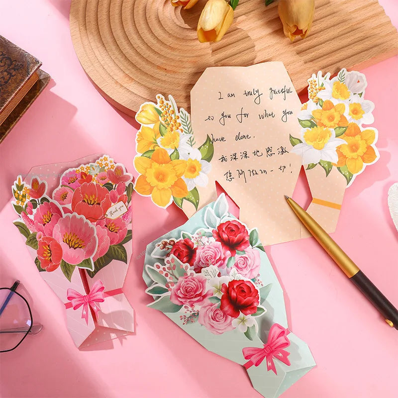 Carte de Vœux Fleurs 3D Bouquet Pliable – Anniversaire, Merci, Fête Maîtresse & Toutes Occasions