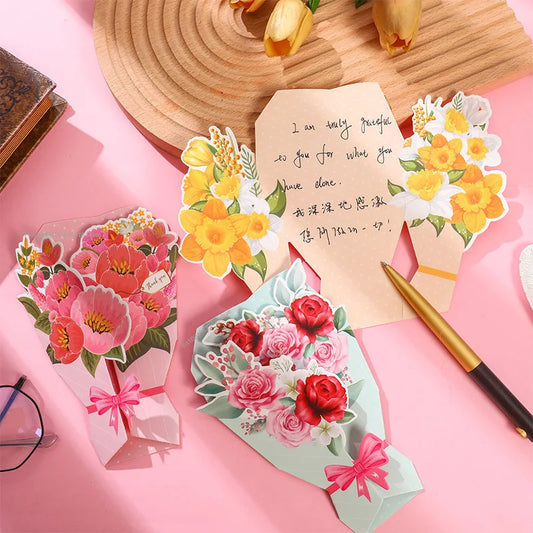 Carte de Vœux Fleurs 3D Bouquet Pliable – Anniversaire, Merci, Fête Maîtresse & Toutes Occasions