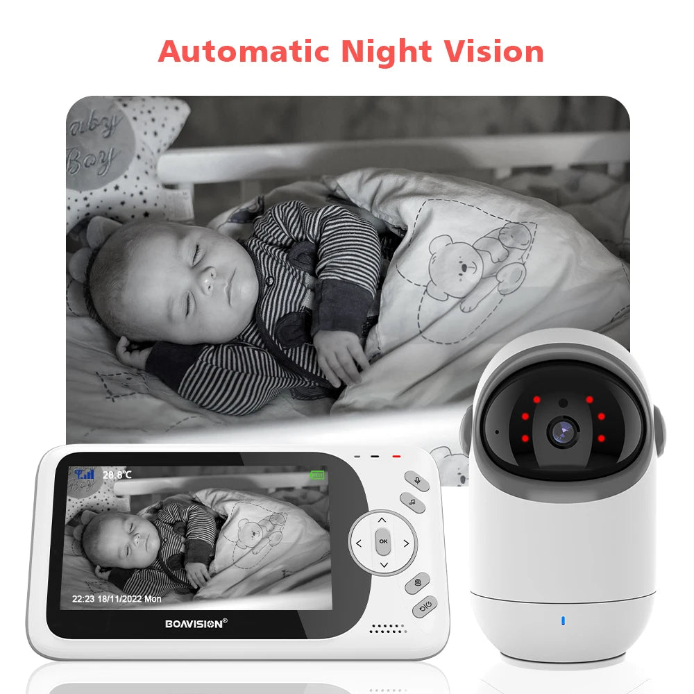 Babyphone Vidéo 4,3 Pouces Pan Tilt – Vision Nocturne, Audio Bidirectionnel 2,4G Sans Fil | VB801