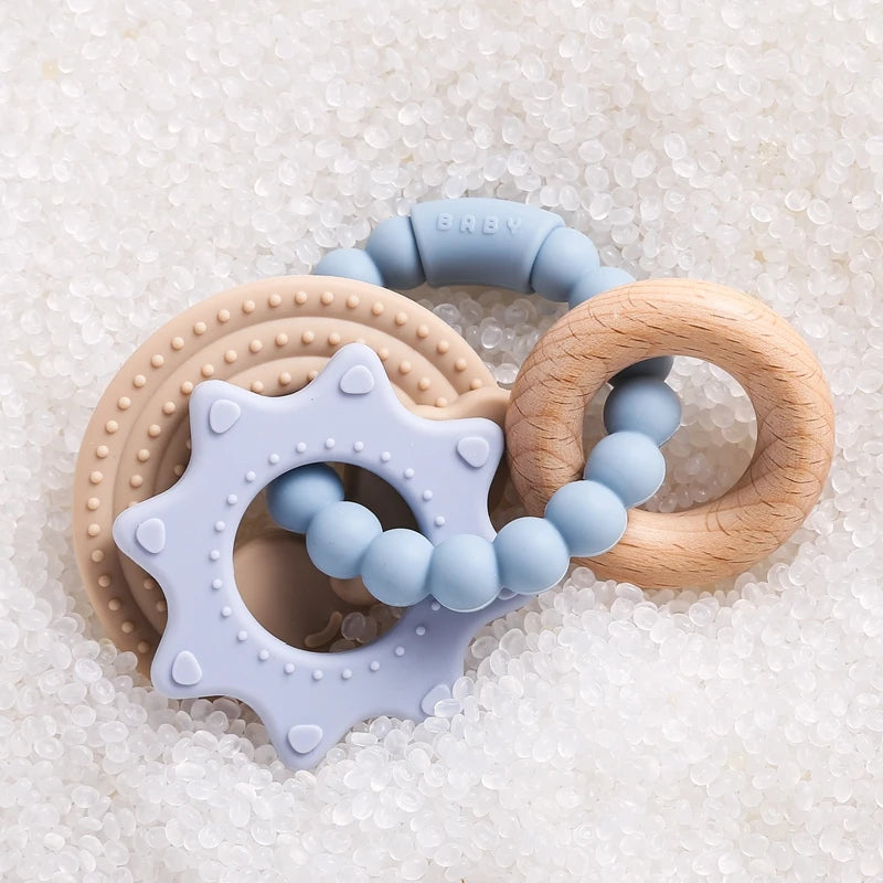 Anneau de Dentition Silicone Bébé – Jouet Sensoriel Sans BPA | 0-12 Mois