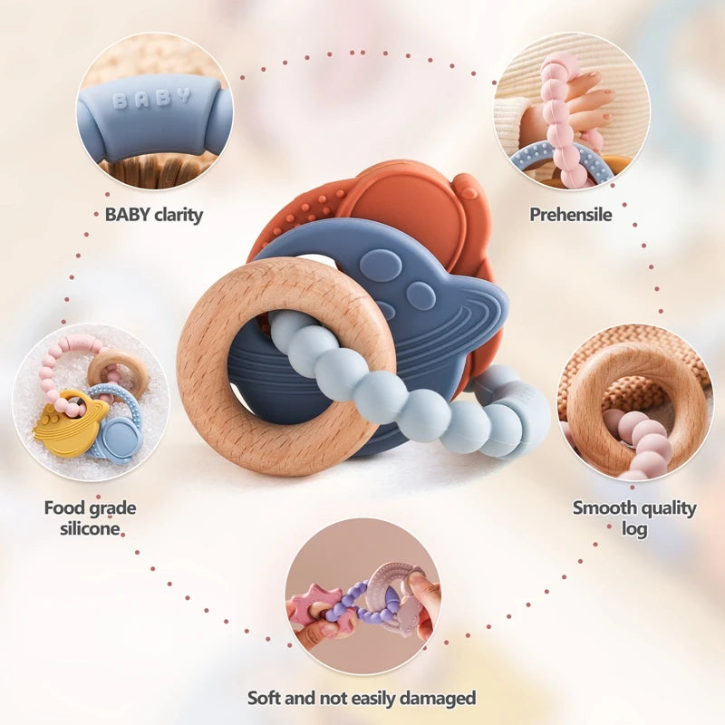 Anneau de Dentition Silicone Bébé – Jouet Sensoriel Sans BPA | 0-12 Mois