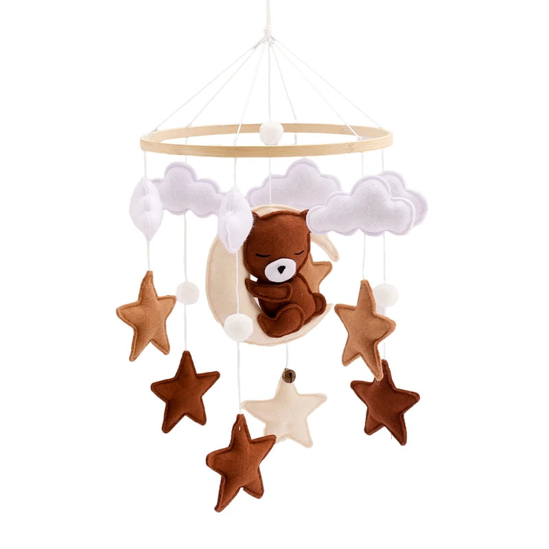 Mobile Musical Bébé Bois & Feutre — Cloche Lit Animaux Cartoon | Boîte à Musique & Support | 36 Modèles