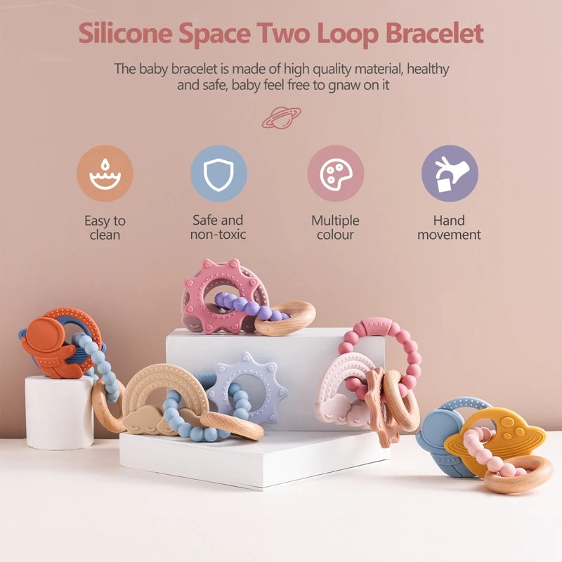 Anneau de Dentition Silicone Bébé – Jouet Sensoriel Sans BPA | 0-12 Mois