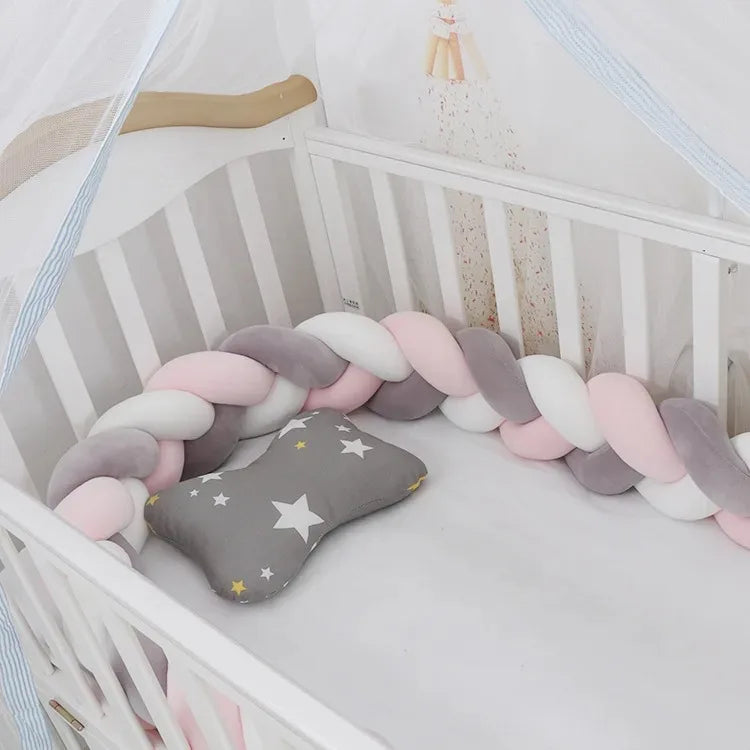 Coussin contour lit bébé — Tresse Protège Barreaux Coton Doux 1M à 4M | Boudin Tour de Lit