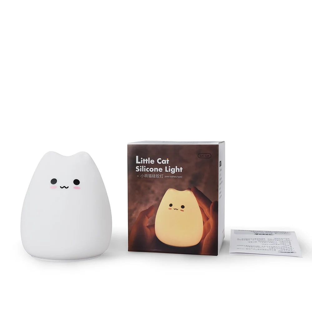 Veilleuse chat silicone kawaii — LED Tactile 7 Couleurs Rechargeable | Lampe Nuit Chambre Bébé Enfant