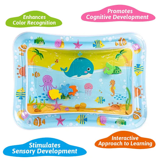 Tapis d’Eau Gonflable Bébé Motif Baleine – Éveil Sensoriel Tummy Time | PVC Sécurisé