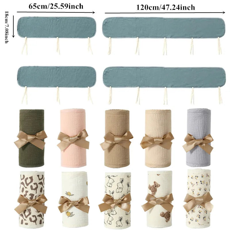 Tour de lit bébé complet — Coton 4 Pièces Protection Barreaux | Chambre Fille & Garçon