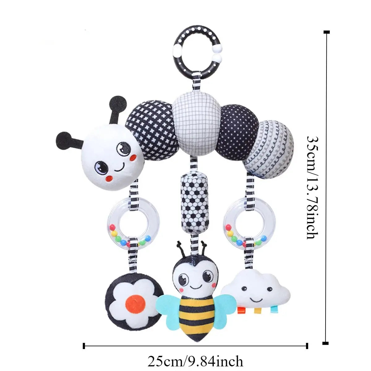Hochet Suspendu Bébé Peluche Animal Noir & Blanc – Poussette Siège Auto Lit Éveil Nouveau-Né 0-36 Mois