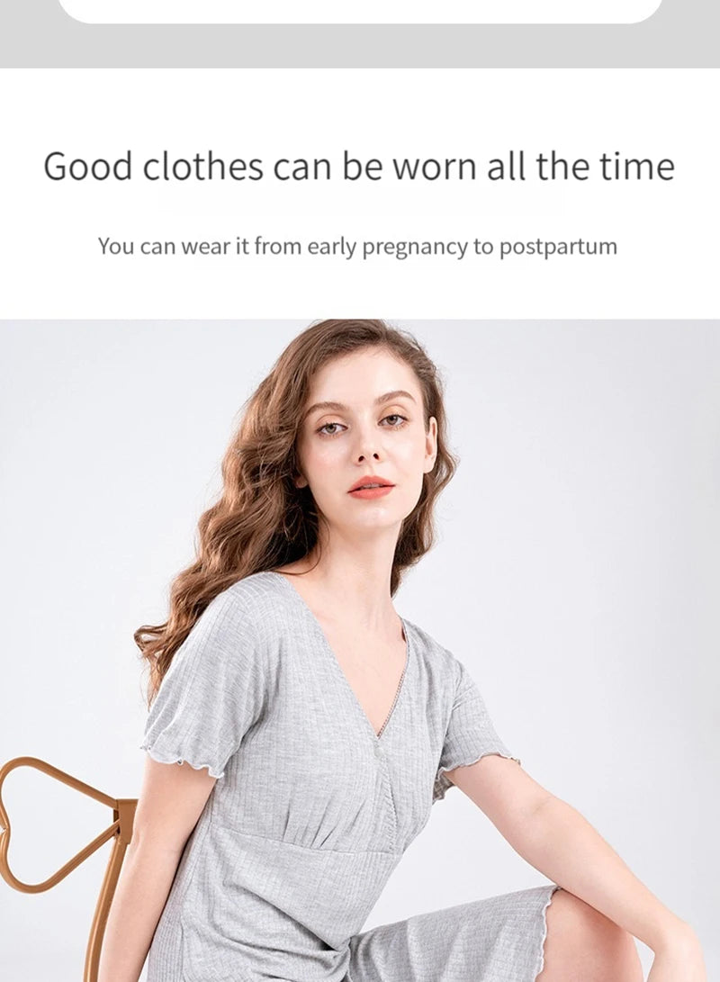 Chemise de Nuit Maternité Allaitement — Modal Doux, Pyjama Grossesse Ample Femme