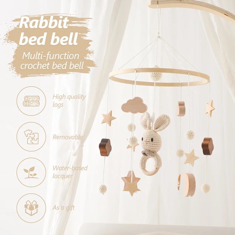 Mobile Musical Bébé Bois & Feutre — Cloche Lit Animaux Cartoon | Boîte à Musique & Support | 36 Modèles