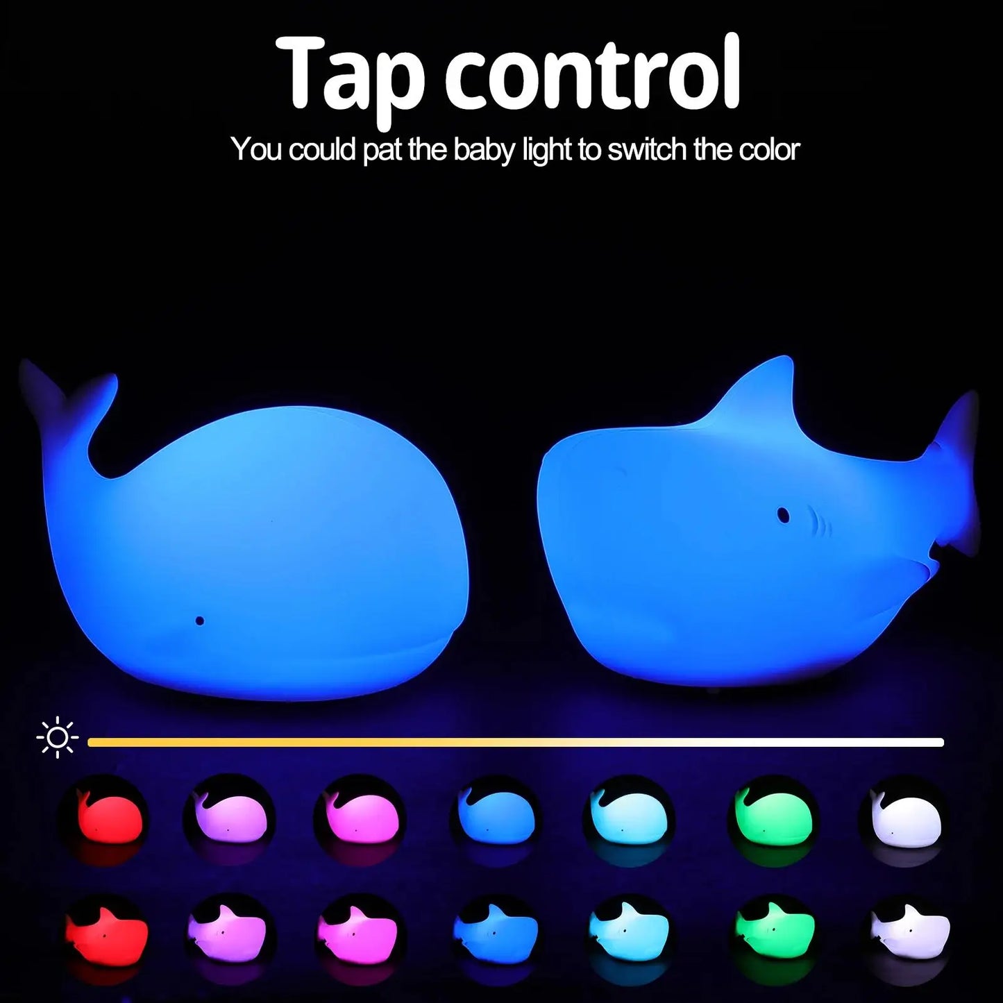 Veilleuse baleine bébé silicone — LED 7 Couleurs Tactile Rechargeable USB Minuterie 3h | Chambre Bébé & Enfant