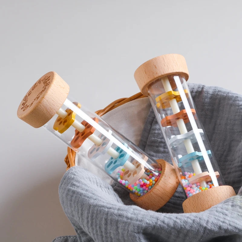 Bâton de Pluie Bébé Bois Montessori – Hochet Sensoriel Arc-en-Ciel Coloré Éveil 0-3 Ans