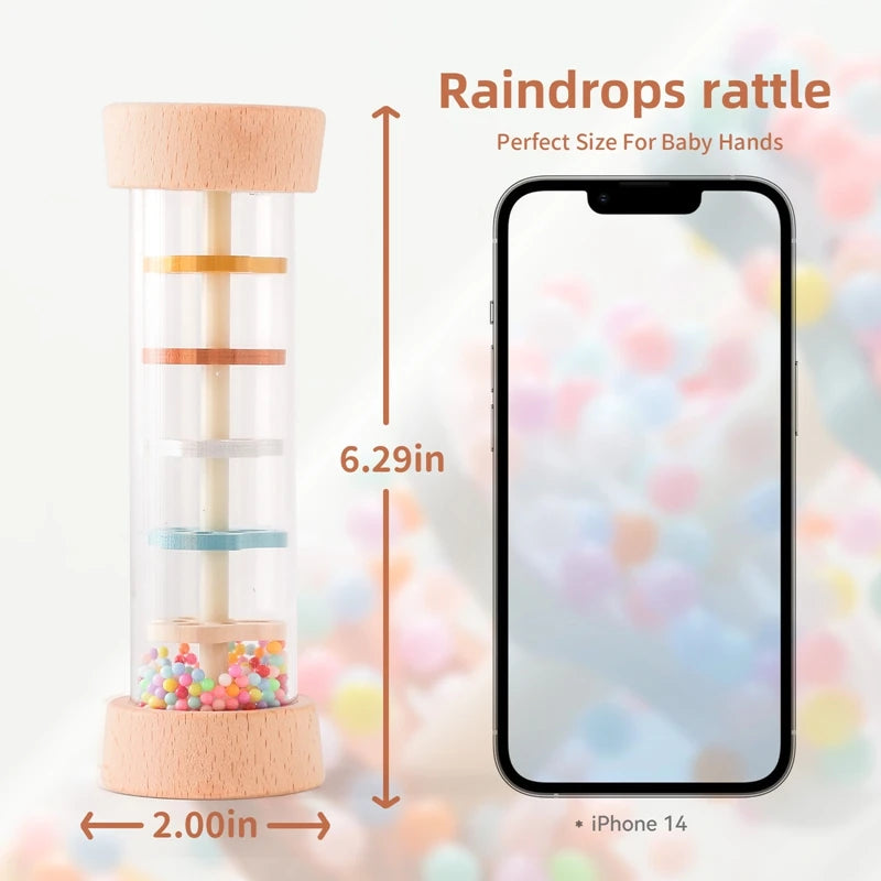 Bâton de Pluie Bébé Bois Montessori – Hochet Sensoriel Arc-en-Ciel Coloré Éveil 0-3 Ans